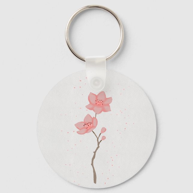 Minimalistisk Rosa Sakura Körsbärsblomster Blommig Nyckelring (Framsida)