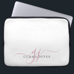 Minimalistisk rosa-skript Monogram Initialer Laptop Fodral<br><div class="desc">En modern snyggt-rosa skriver initialer monogram på vitt,  med ett dramatiskt skript som börjar med dekorationer och din fullt i en modern serif-typ.</div>