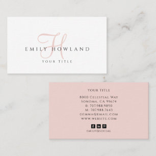 Minimalistisk Rosa Skript Monogram Namn Visitkort