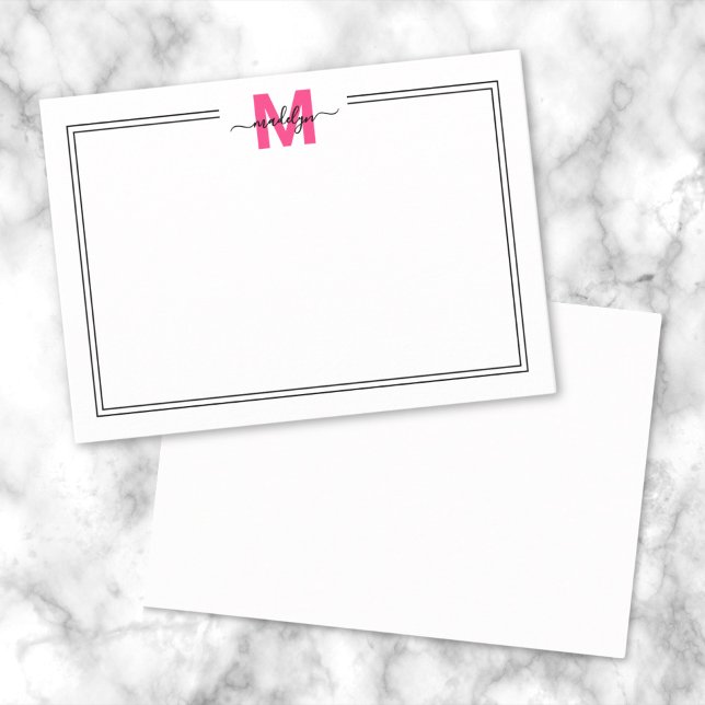 Minimalistisk Rosa Skript Namn Monogram Anteckningskort (Minimalist Pink Script Name Monogram Note Card)