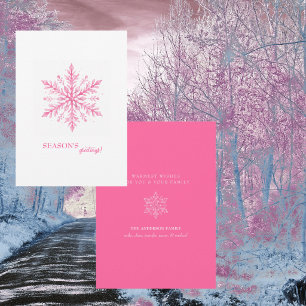 Minimalistisk Rosa Snöflinga Familje Julkort