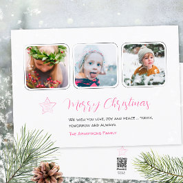 Minimalistisk Rosa Stjärna Tre Fotoskript Julkort