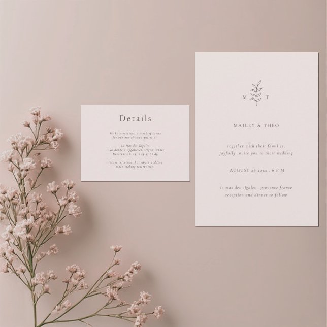 Minimalistisk Rosa Svart Bröllop Hotell Detaljerad Tilläggskort (Skapare uppladdad)