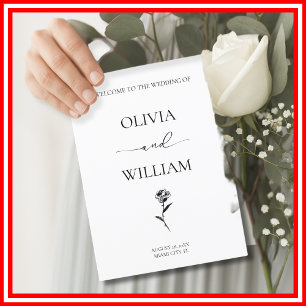 Minimalistisk Rosa Svart & Vit Elegant Bröllop Program