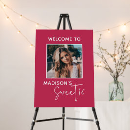Minimalistisk Rosa Sweet 16 Photo Välkommen Sign