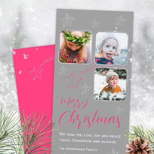 Minimalistisk Rosa Tagning av fotopatecken i Star Julkort