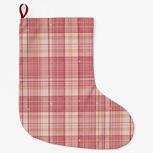 Minimalistisk rosa tartan hund julstrumpa (Framsidan)
