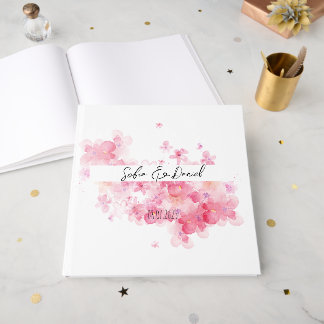 Minimalistisk rosa vildblomma bröllop vitt gästböcker