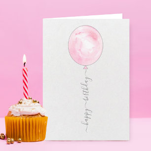 Minimalistisk Rosa Watercolor Balloon Grattis på f Kort