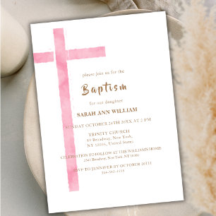 Minimalistisk Rosa Watercolor Kor Girl Baptism Inbjudningar