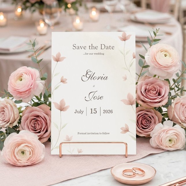 Minimalistisk rosablommig elegant bröllop spara datumet (Minimalist blush pink wildflower Save the Date. Personalize it!)