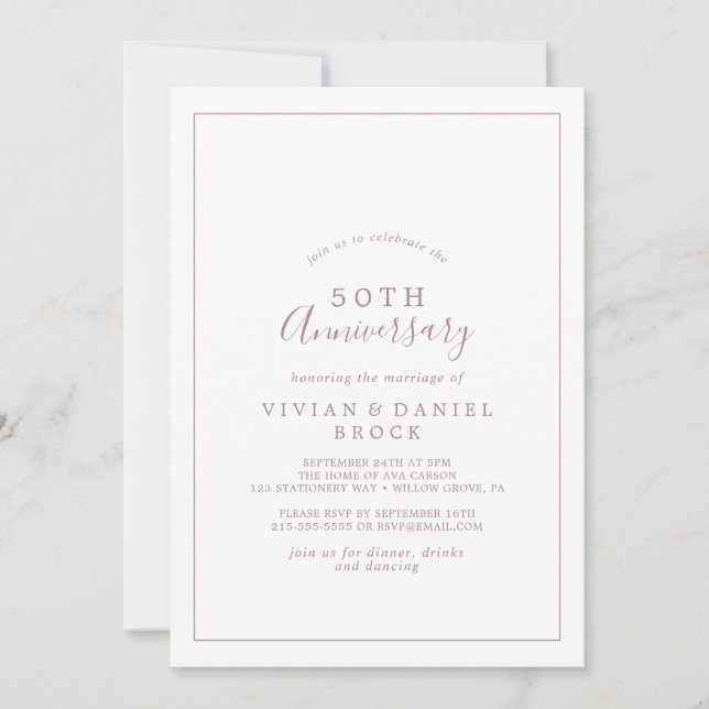 Minimalistisk roséguld 50-års bröllopsjubileum inbjudningar (Framsida)
