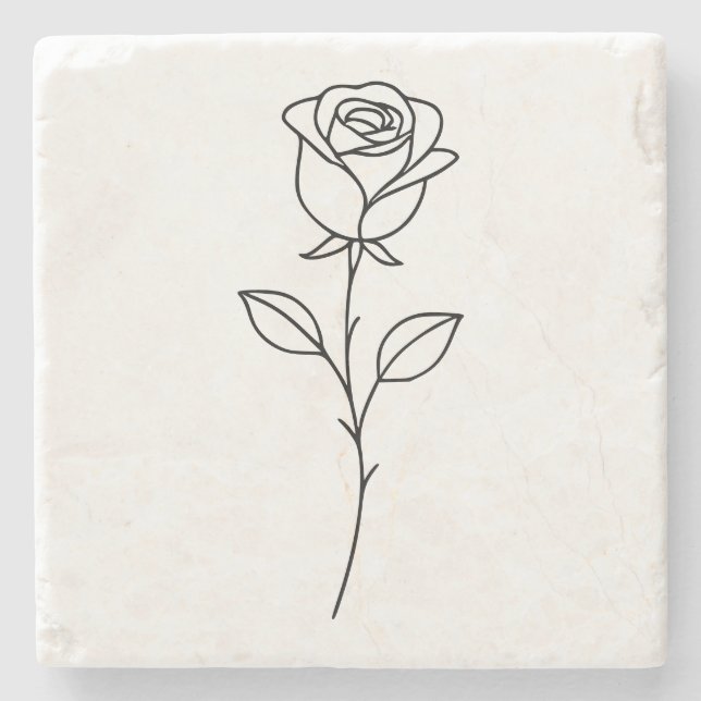 Minimalistisk rosenbotanisk linjekonst stenunderlägg (Framsidan)