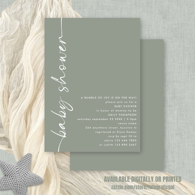 Minimalistisk roterad kallgrafiskuvring för barn inbjudningar (Front and back view. Available digitally or printed)