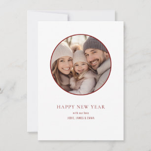 Minimalistisk Rund Foto Namn Gott Nytt År Julkort