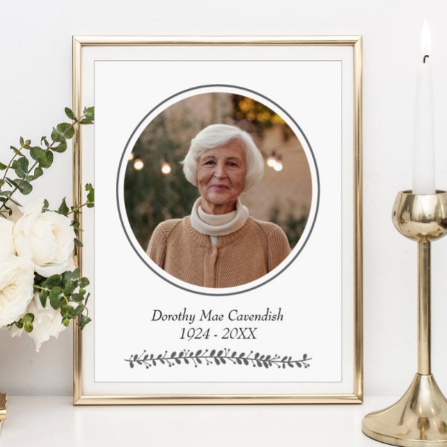 Minimalistisk rund fotominnesgudstjänst begravning poster (Skapare uppladdad)