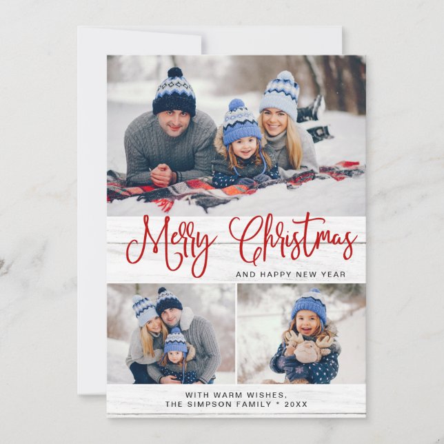 Minimalistisk Rustic 4 PHOTO God jul Hälsning Julkort (Framsida)