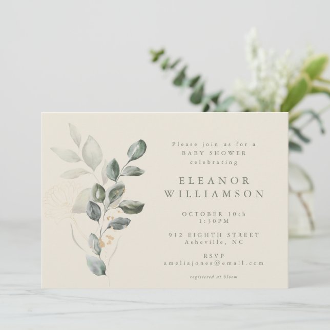 Minimalistisk Rustic Guld Greenery Baby Shower Inbjudningar (Stående Fram)
