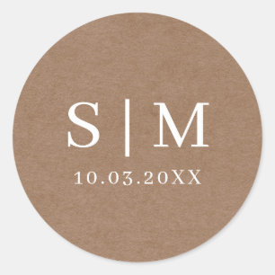 Minimalistisk Rustic Initial Namn-fästcker Runt Klistermärke