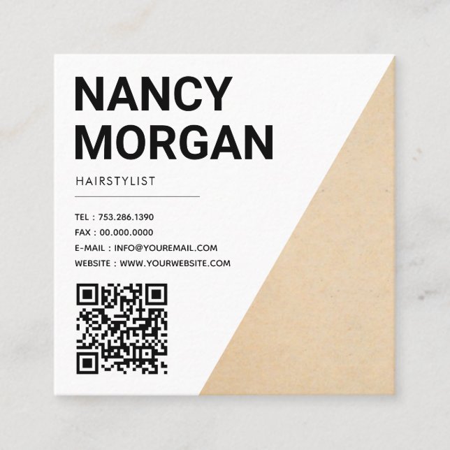 Minimalistisk Rustic Qr Code Kraft Fyrkantigt Visitkort (Framsida)