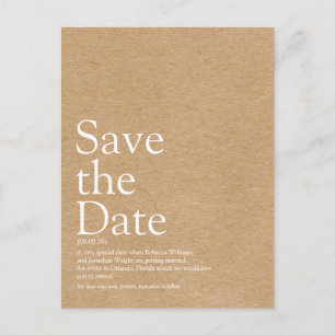 Minimalistisk Rustik Definition av Save the Date-k Vykort