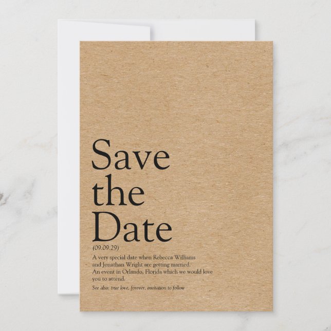 Minimalistisk Rustik Definition av Save the Date Spara Datumet (Framsida)