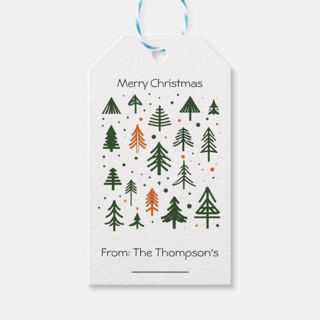 Minimalistisk rustik i träd, gräs, juldesign presentetikett (Framsidan)