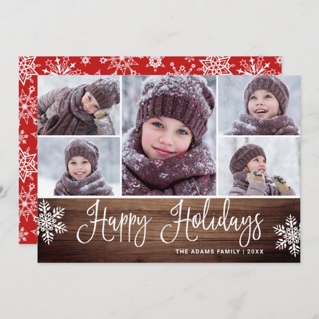 Minimalistisk Rustik jul 5 PHOTOS Hälsning Julkort (Fram/baksida)