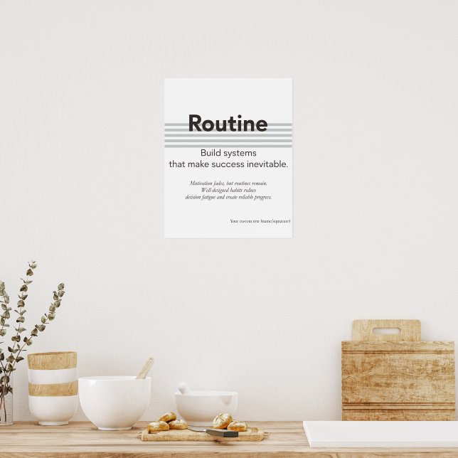 Minimalistisk rutin citat motivationsaffisch konst poster (Kök)