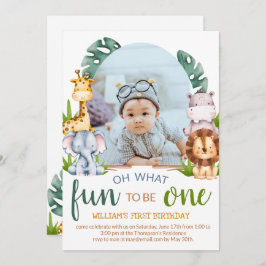 Minimalistisk Safari Djur Tema Foto Födelsedag Inbjudningar