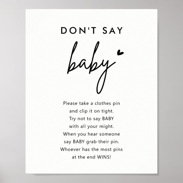 Minimalistisk säg inte babyskylt för babykläder poster (Framsidan)