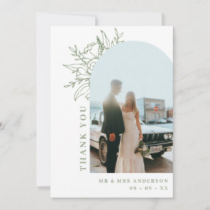 Minimalistisk Sage Blommigt Arch Photo Bröllop Tack Kort