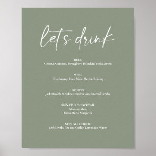 Minimalistisk Sage Grönt Boho Bröllop Drink Pub Me Poster