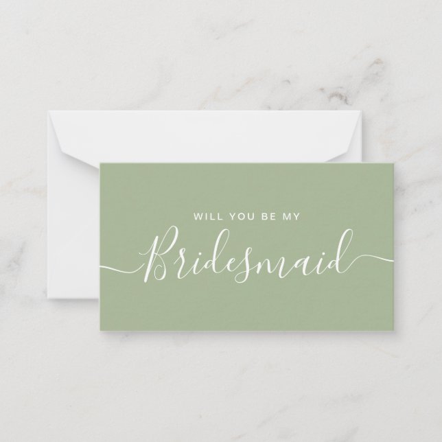 Minimalistisk Sage Grönt Bridesmaid Frieri Anteckningskort (Framsida)