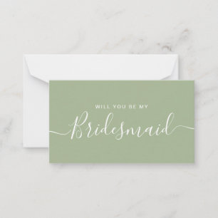 Minimalistisk Sage Grönt Bridesmaid Frieri Anteckningskort