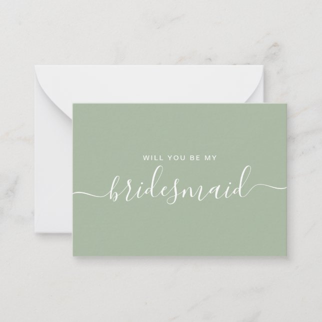 Minimalistisk Sage Grönt Bridesmaid Frieri Anteckningskort (Framsida)