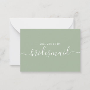 Minimalistisk Sage Grönt Bridesmaid Frieri Anteckningskort