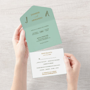 Minimalistisk Sage Grönt Guld Photo Bröllop