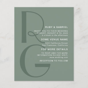 Minimalistisk sage grönt Typography monogram Bröll Flygblad