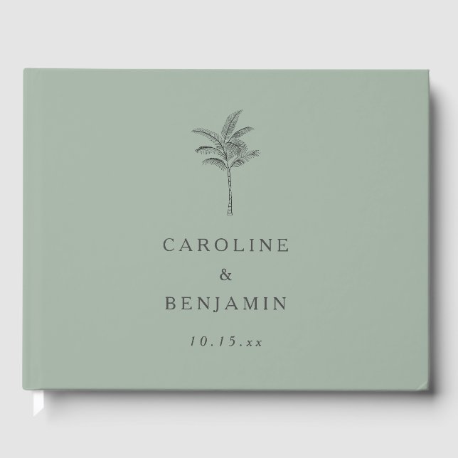 Minimalistisk Sage Palmträd Linje Konst Anpassad B Gästböcker (Framsida)