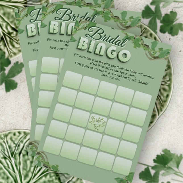 Minimalistisk sagegrön bröllopsduschbingo  (Skapare uppladdad)