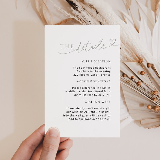 Minimalistisk sagegrön detaljcard med hjärta tilläggskort (Skapare uppladdad)