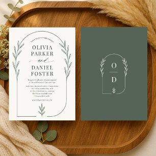 Minimalistisk Sagegrön Elfenbensvit Boho Blommig B Inbjudningar