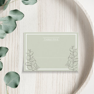 Minimalistisk sagegrön fin linje eucalyptus bröllo placeringskort