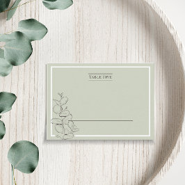Minimalistisk sagegrön fin linje eucalyptus bröllo placeringskort