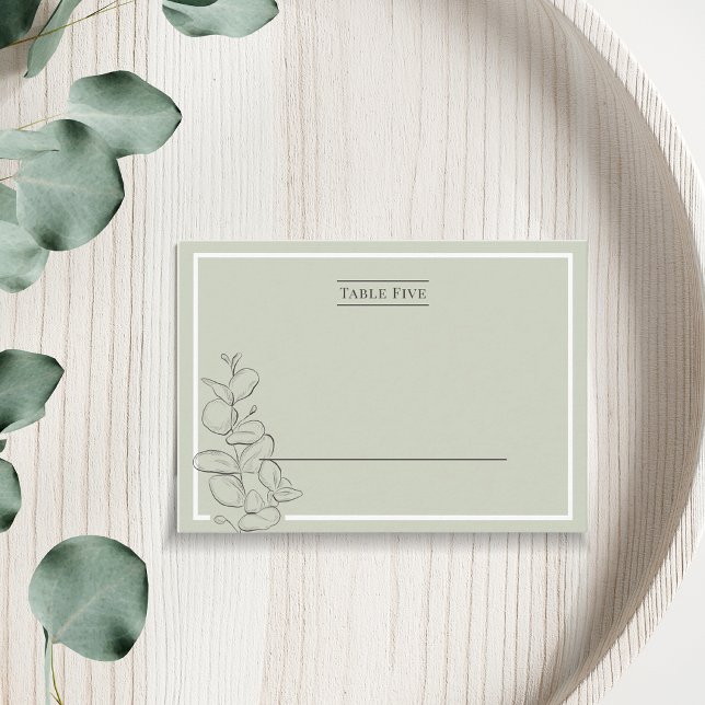 Minimalistisk sagegrön fin linje eucalyptus bröllo placeringskort (Skapare uppladdad)