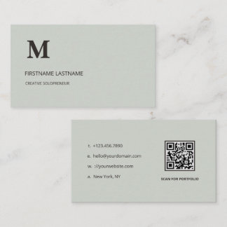 Minimalistisk Saggrön Företagsmonogram QR-kod Visitkort