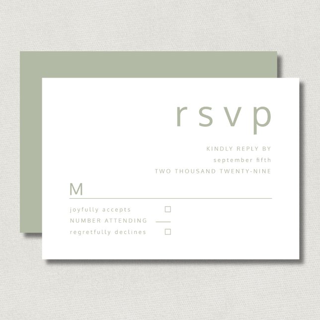 Minimalistisk Saggrön Typografi Bröllop OSA Kort (Minimalist Sage Green Typography Wedding RSVP Card)