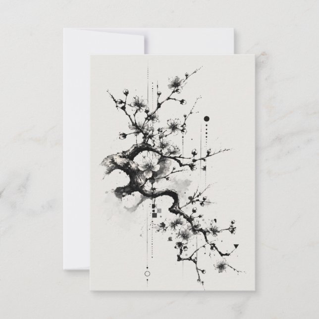Minimalistisk Sakura-bläckblomma Tack Kort (Framsida)