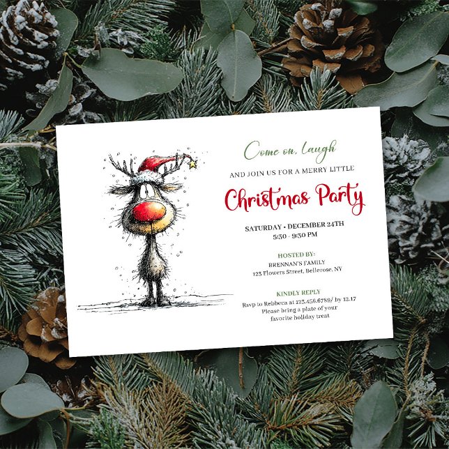 Minimalistisk sällsam julbordsinbjudan med ren inbjudningar (Minimalist quirky reindeer holiday party invite

)